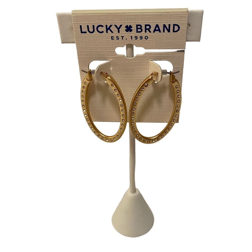 Lucky Brand Pave Oval Hoop Earrings in Matte Gold Tone.